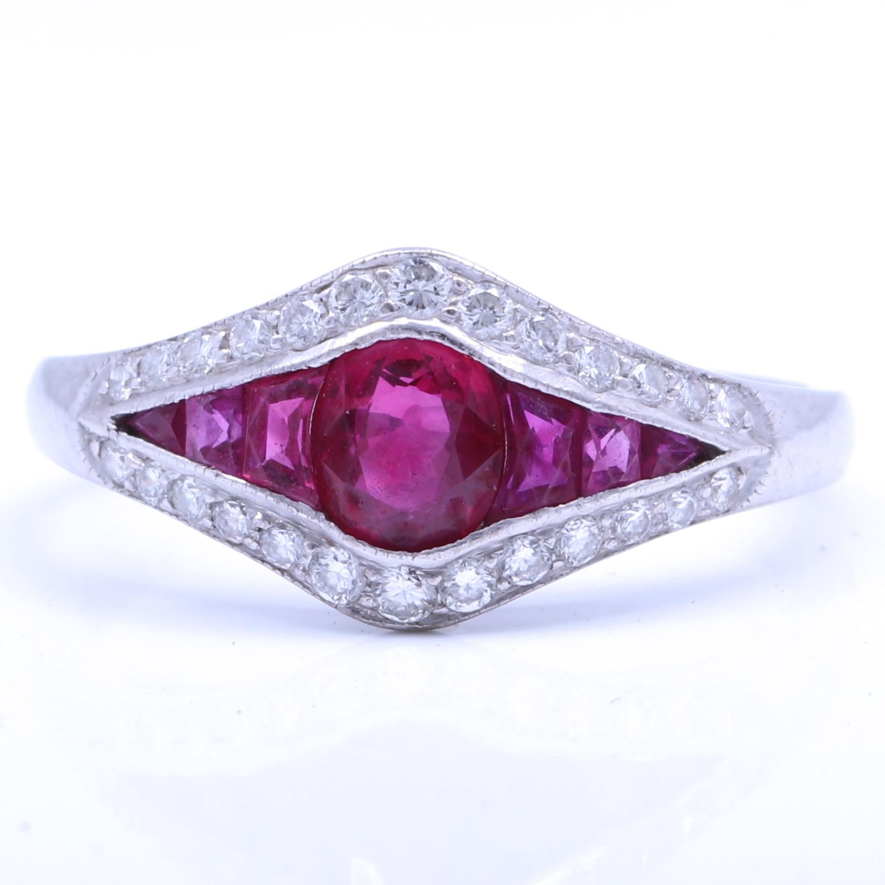 Contemporary Modern English Ruby Diamond 18 Karat Gold Ring