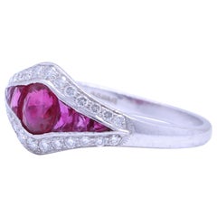 Modern English Ruby Diamond 18 Karat Gold Ring