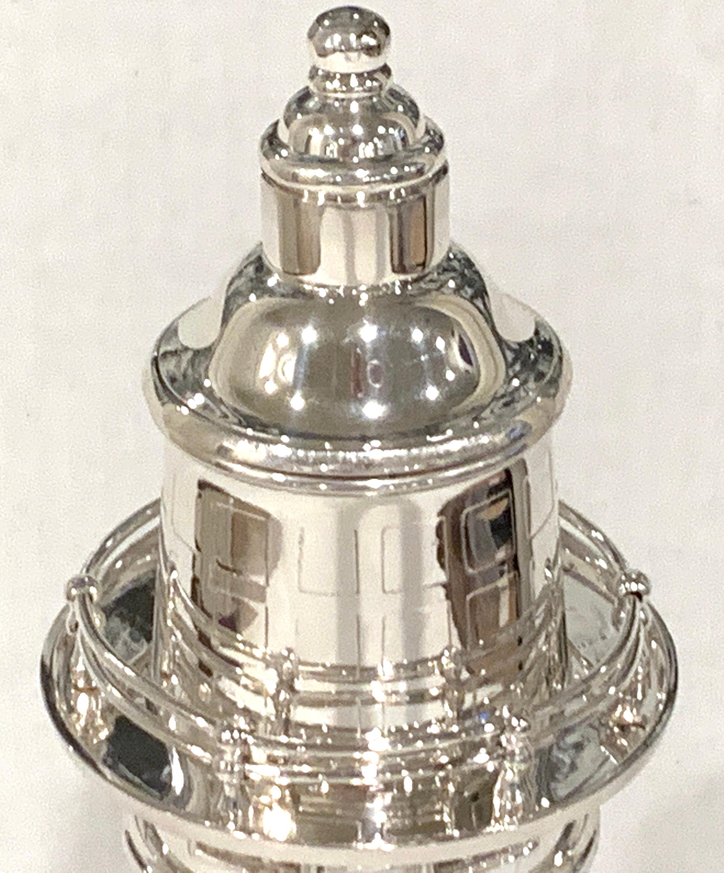Modern English Silver Plated Lighthouse Cocktail Shaker In Good Condition In Atlanta, GA