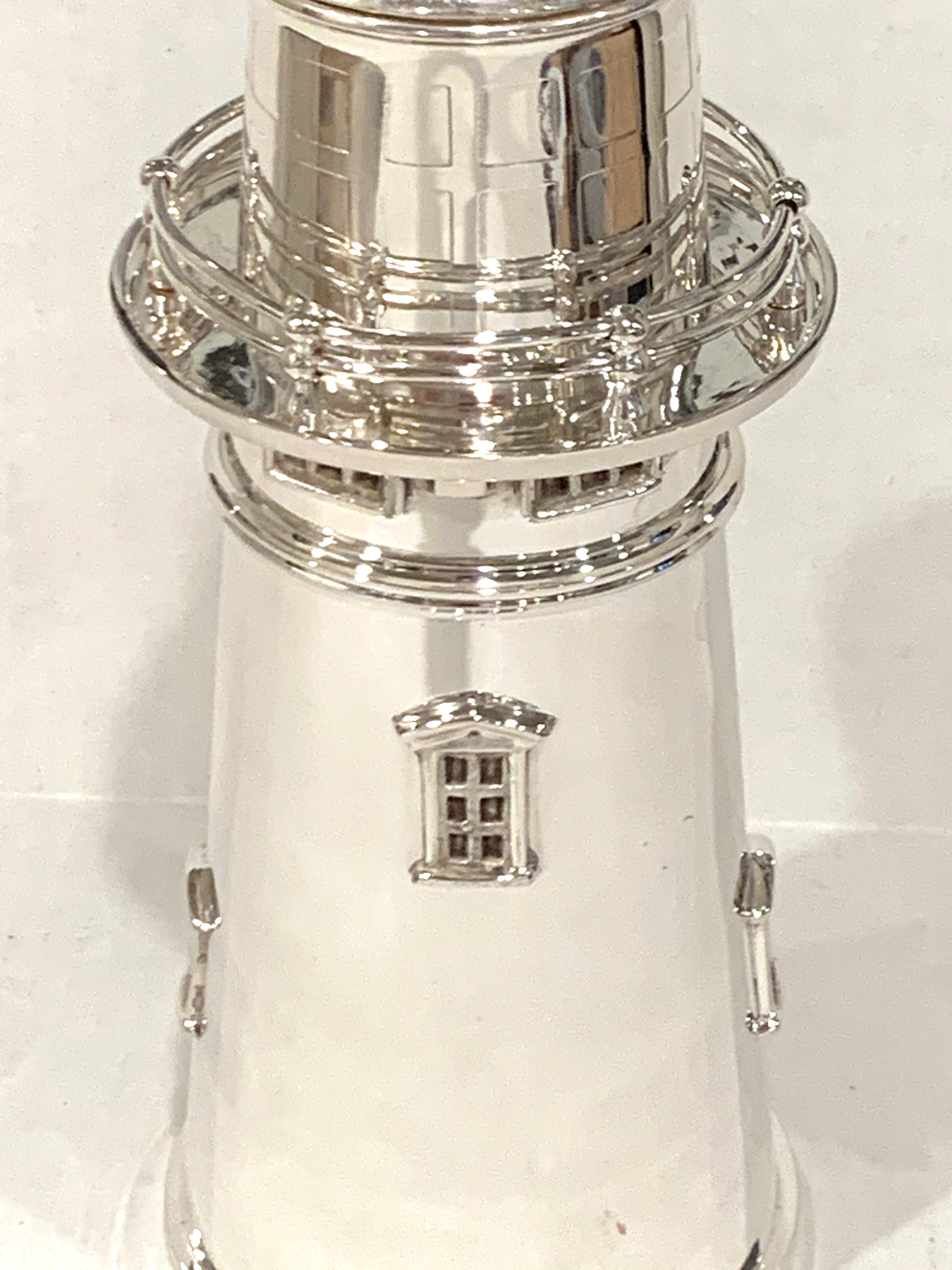 Modern English Silver Plated Lighthouse Cocktail Shaker 1