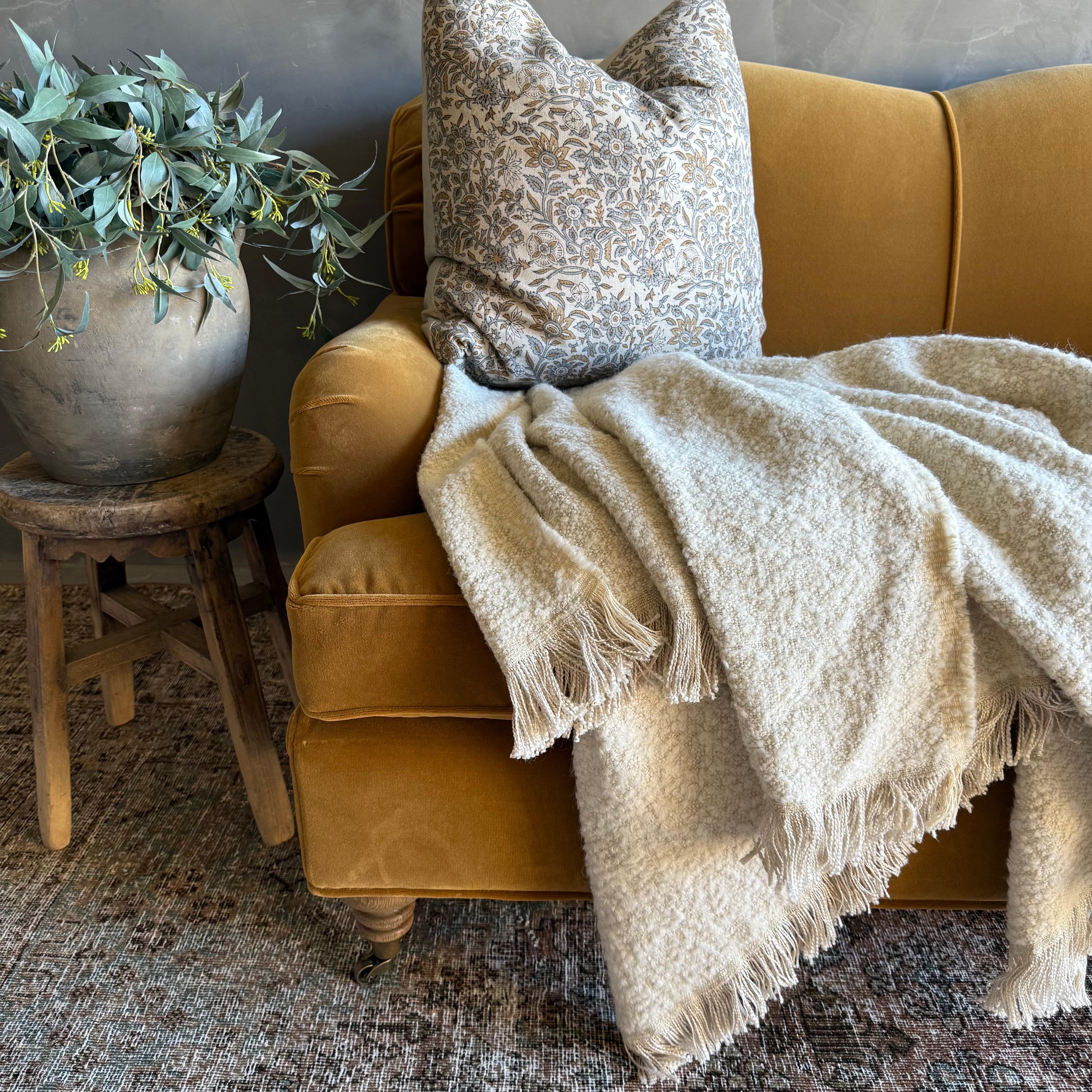Modern English Sofa in a Caramel Mustard Faux Velvet Mohair with Down Cushion en vente 2