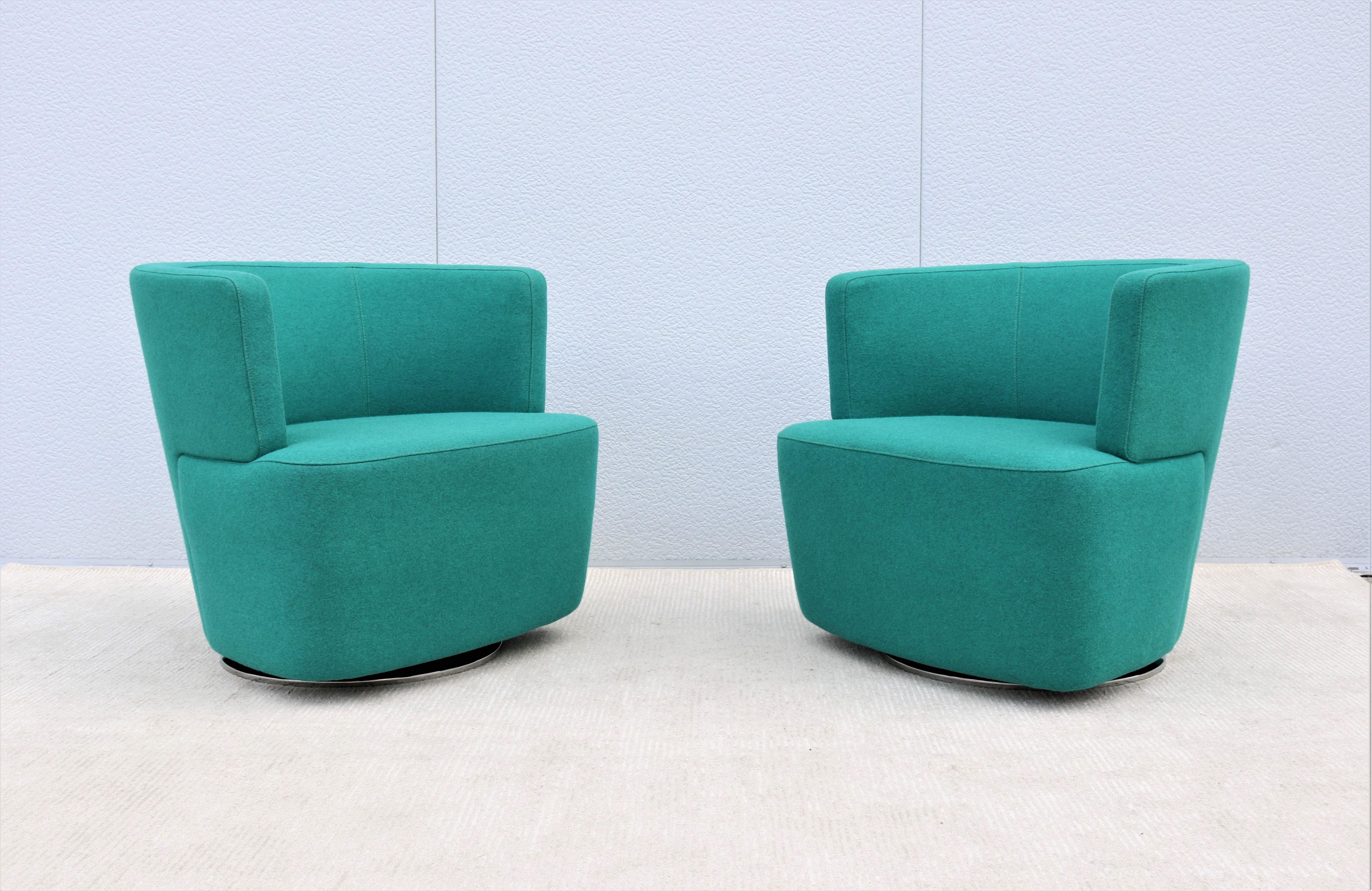 American Modern EOOS for Coalesse Joel Blue Swivel Lounge Chairs by Walter Knoll, a Pair For Sale