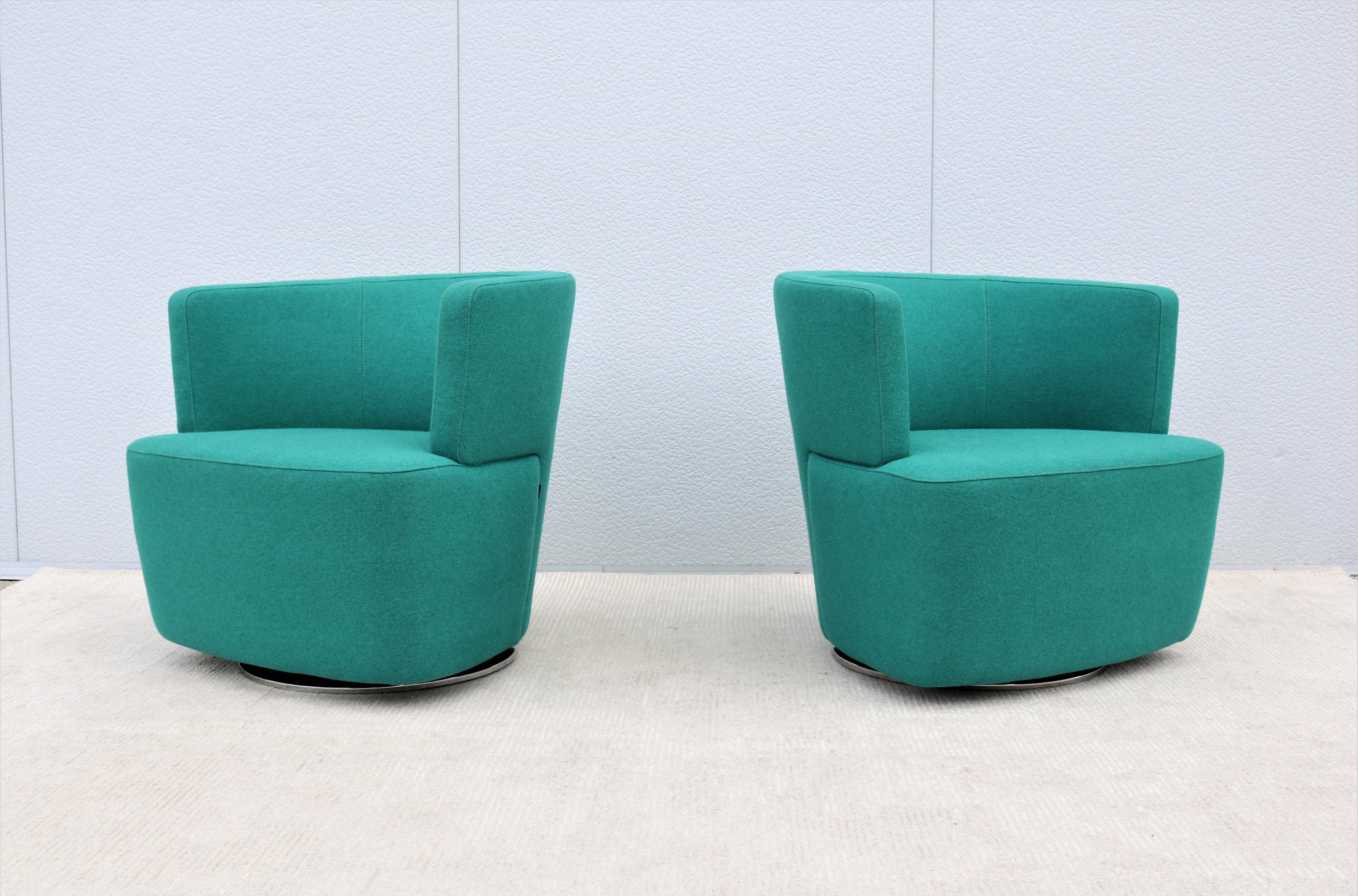 Contemporary Modern EOOS for Coalesse Joel Blue Swivel Lounge Chairs by Walter Knoll, a Pair For Sale