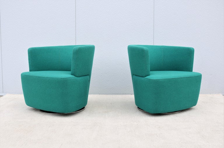 Modern EOOS for Coalesse Joel Blue Swivel Lounge Chairs by Walter Knoll