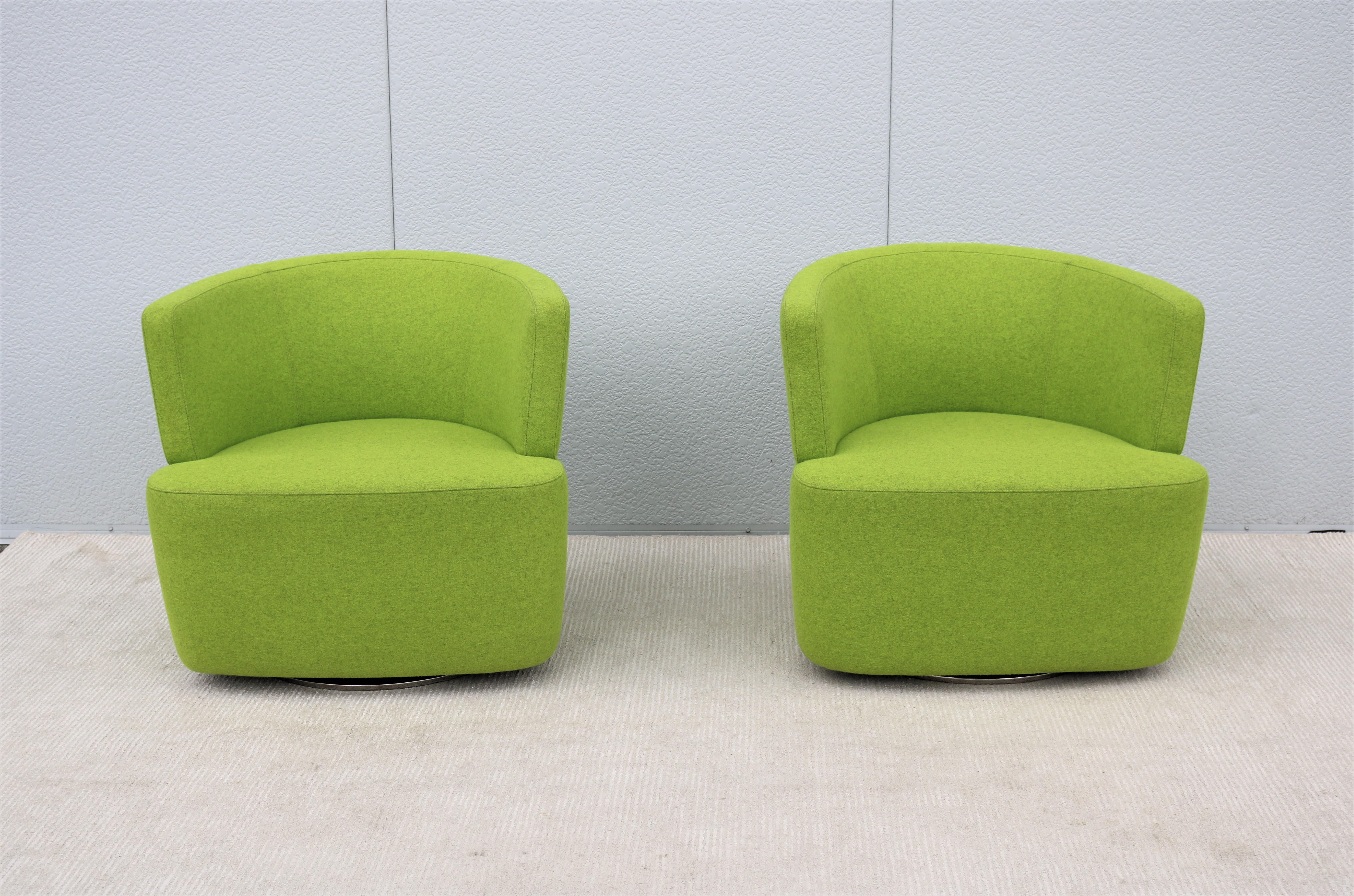 Américain Paire de fauteuils de salon pivotants verts EOOS modernes de Walter Knoll pour Coalesse en vente