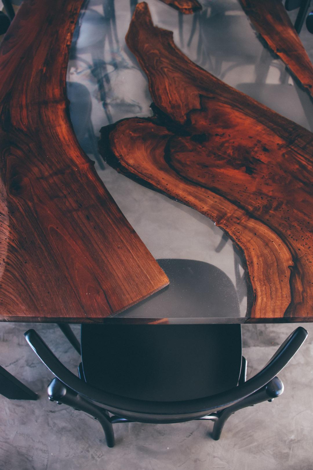 walnut epoxy dining table