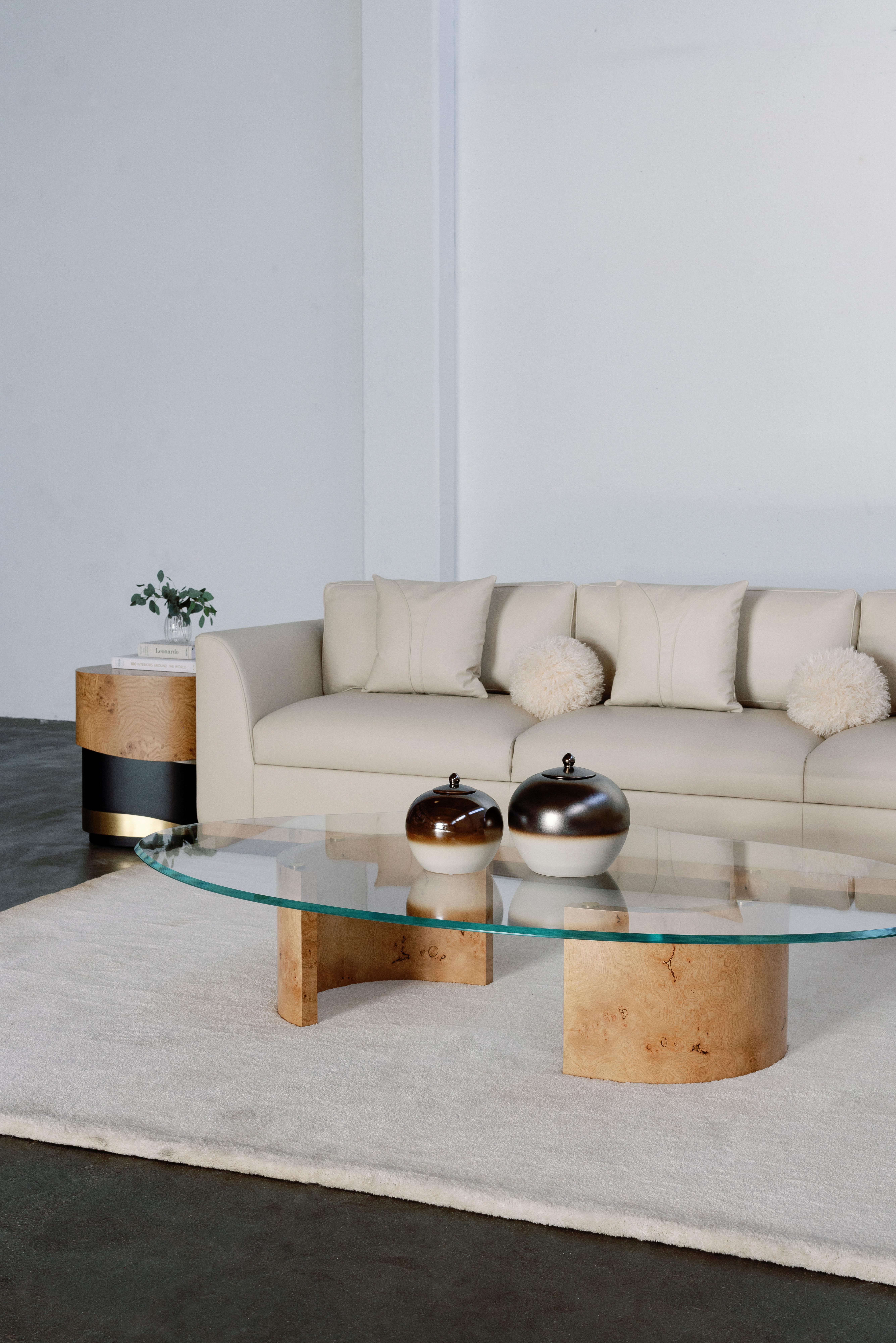 Portuguese Modern Erosão Coffee Table, Oak Root, Brass, Handmade in Portugal by Greenapple For Sale