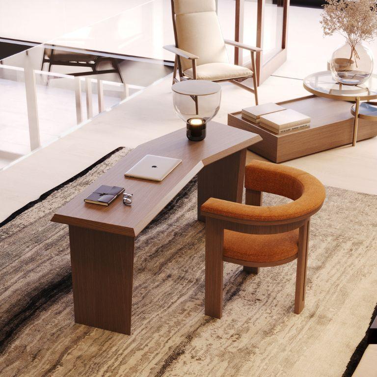 Escarpa desk is a confident choice for those with an audacious taste. This furniture element dares you to be adventurous and opt for interior solutions with peculiar features, even if just in the small details.
Sharp lines create this distinctive