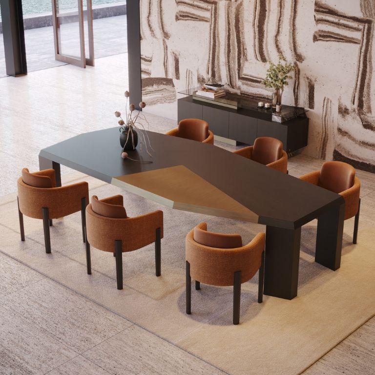 Table de salle à manger moderne Escarpa en chêne Brown foncé et laiton antique Neuf - En vente à Seroa, PT