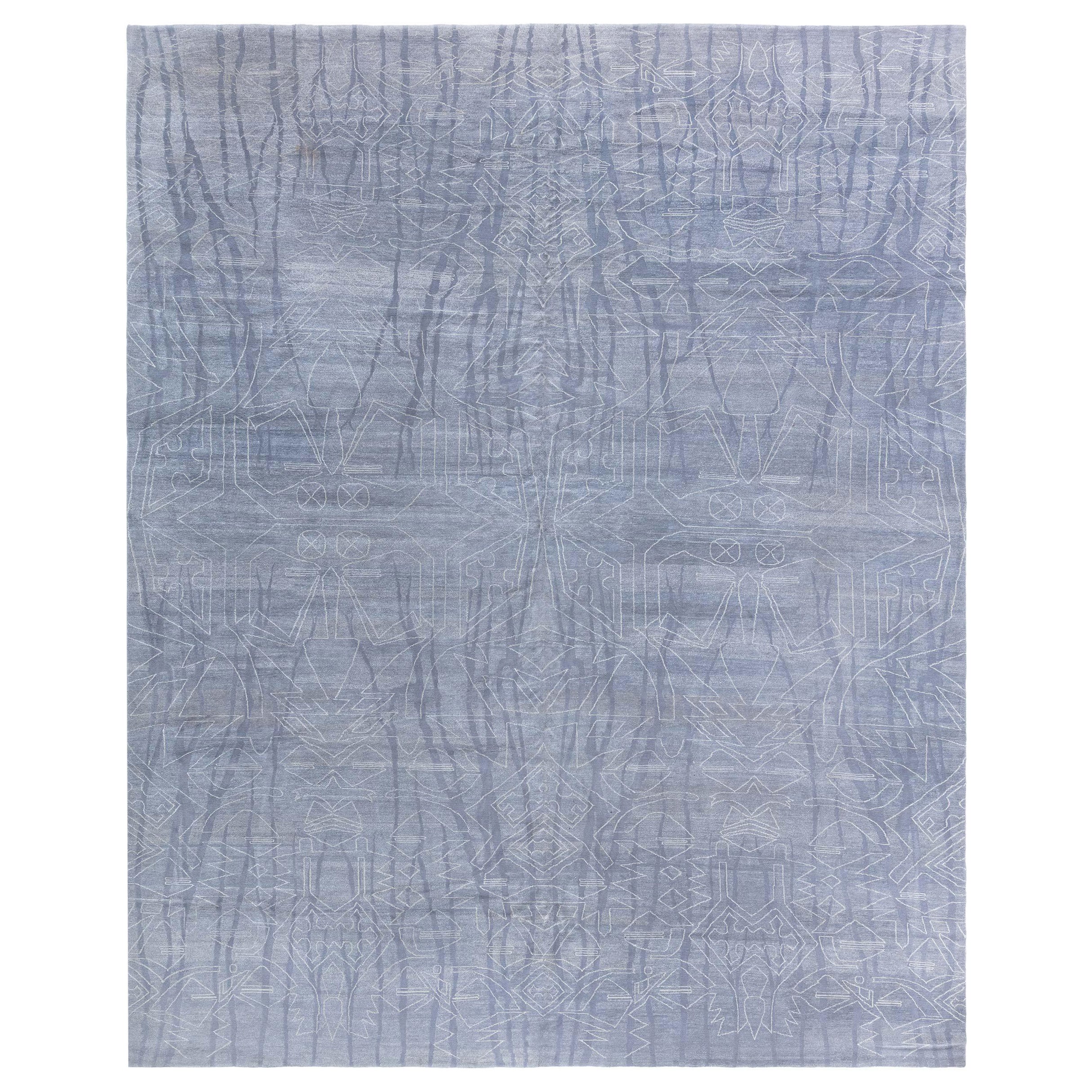 Tappeto moderno Eskayel Akimbo grigio e bianco fatto a mano di Doris White Blau
