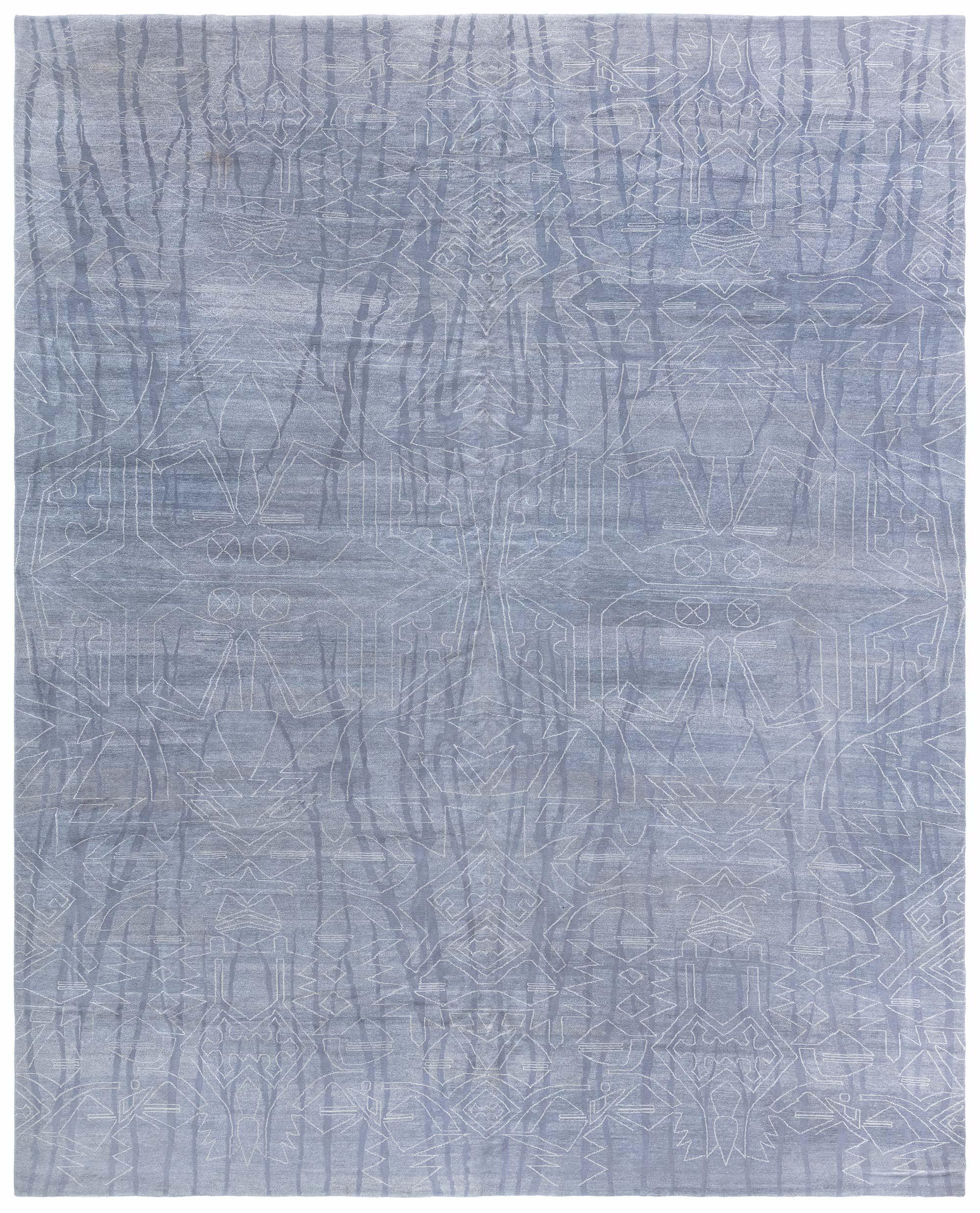 Modern Eskayel Akimbo Grey and White Handmade Rug by Doris Leslie Blau