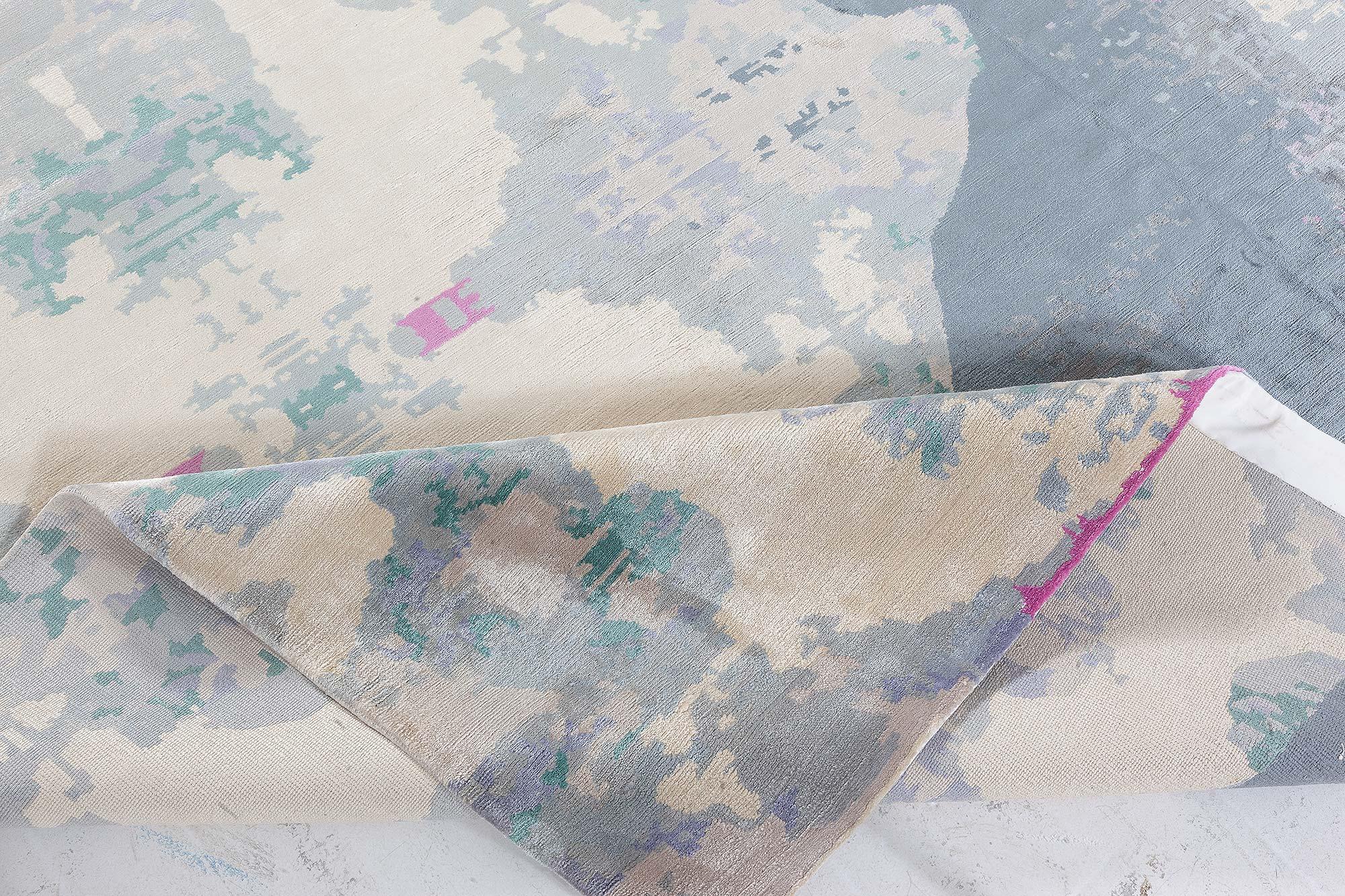 Indiano Tappeto moderno Eskayel Jangala Abstract Green Hemp by Doris Leslie Blau in vendita
