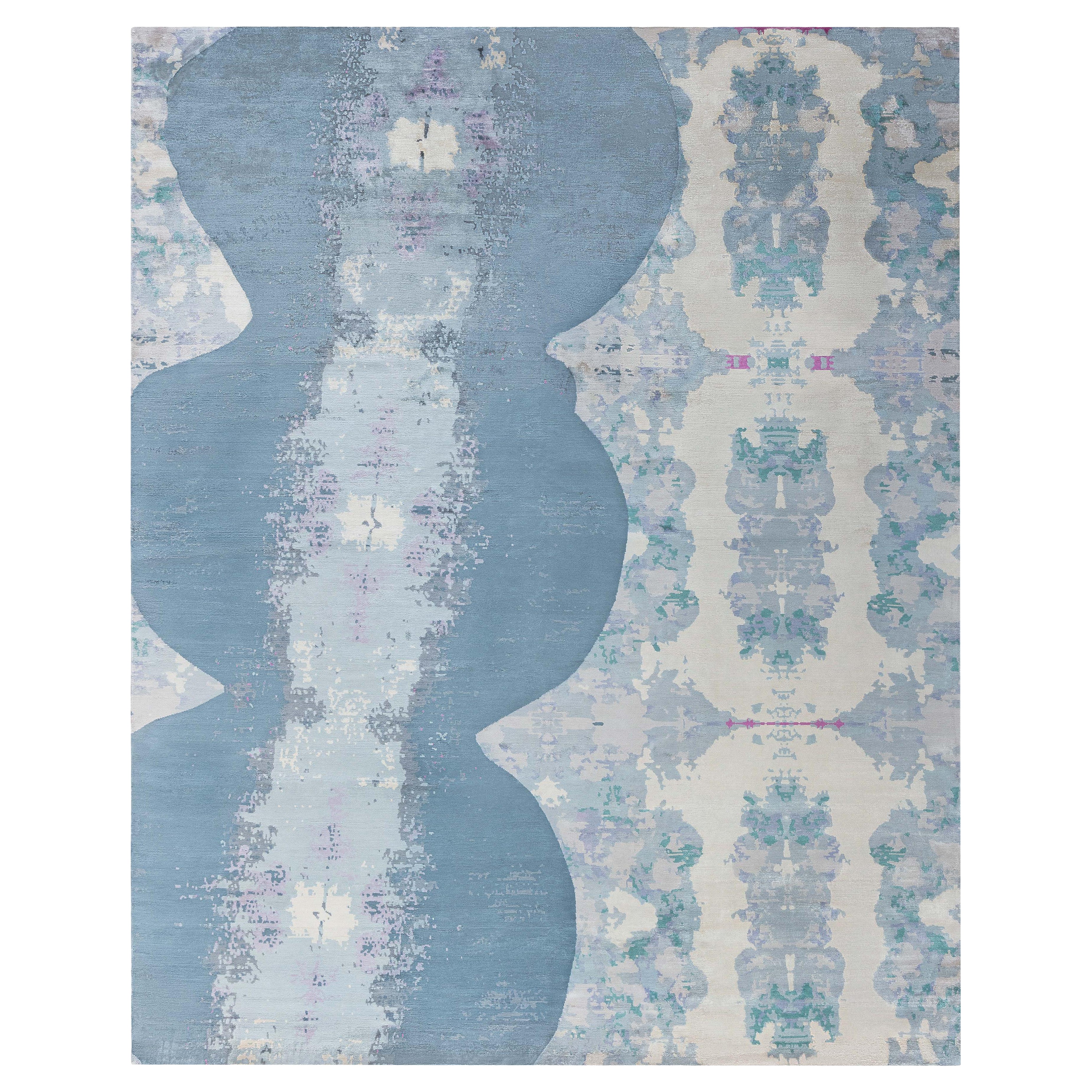 Tappeto moderno Eskayel Jangala Abstract Green Hemp by Doris Leslie Blau in vendita