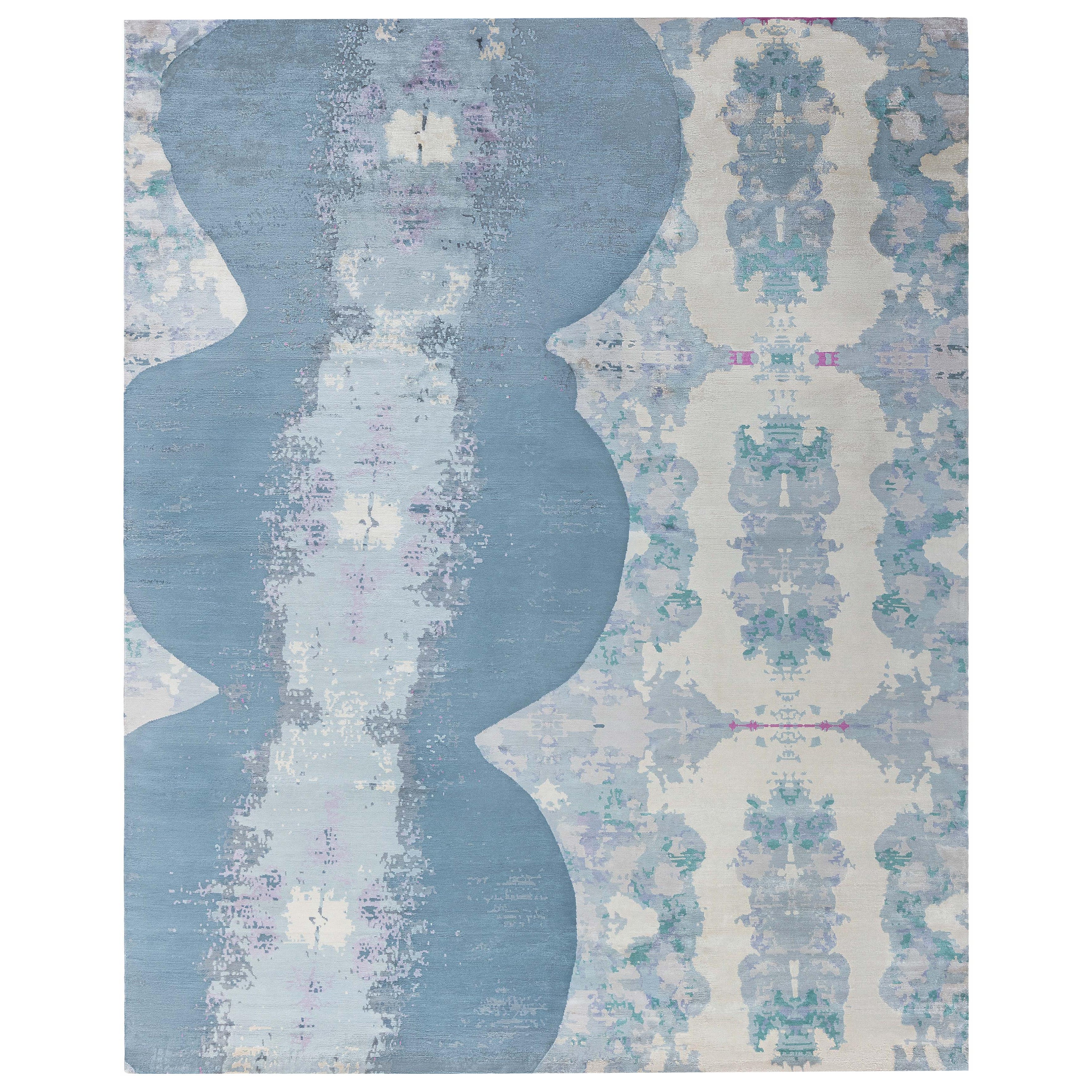 Tappeto moderno Eskayel Jangala Abstract Green Hemp by Doris Leslie Blau in vendita