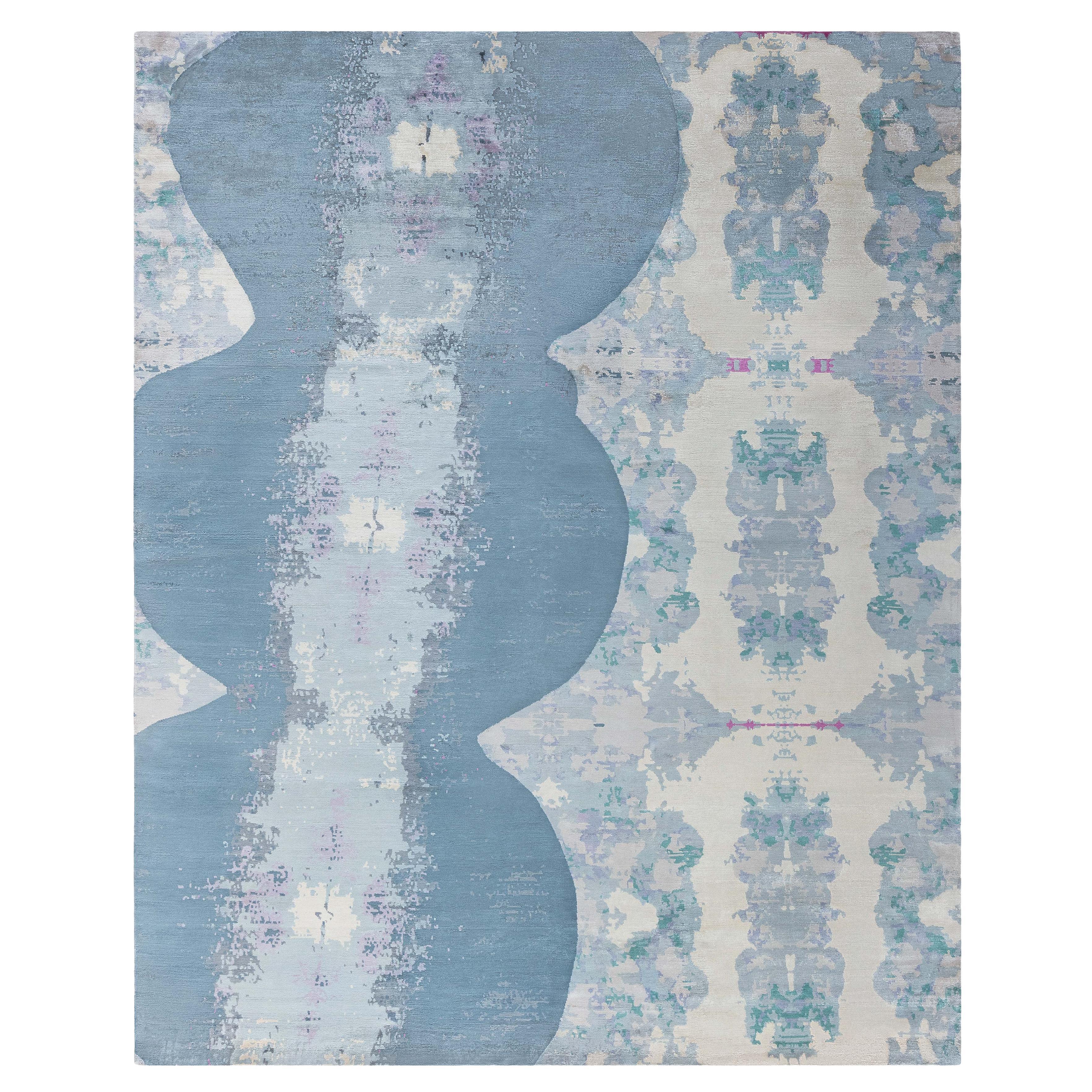 Tapis moderne vert abstrait à ourlet Eskayel Jangala de Doris Leslie Blau
