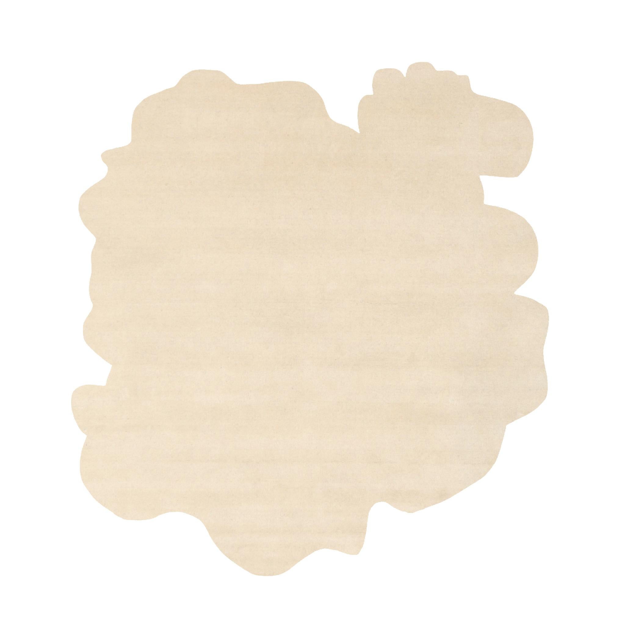 Hand-Knotted Modern Essential Neutral Color Rug w/ Organic Shape & Hand-Tufted Botanical Silk For Sale