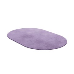 Modern Minimal Oval Shape Hand-Tufted Botanical Silk Rug Lavenda Purple