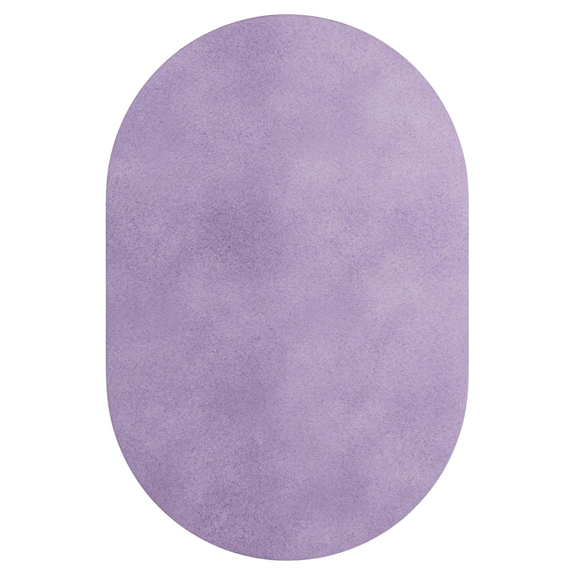 Modern Minimal Oval Shape Hand-Tufted Botanical Silk Rug Lavenda Purple For Sale