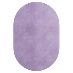Modern Minimal Oval Shape Hand-Tufted Botanical Silk Rug Lavenda Purple
