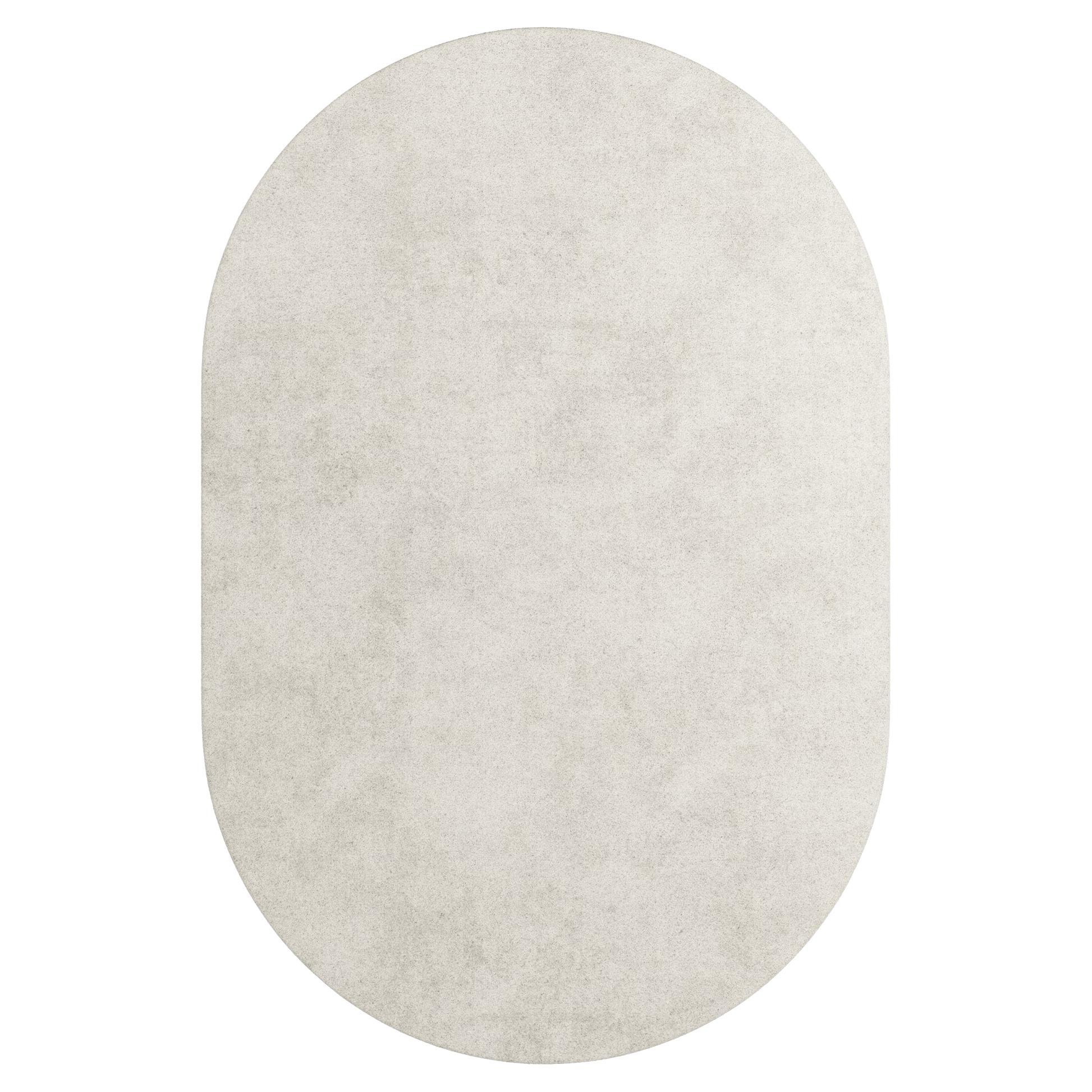 Modern Minimal Oval Shape Hand-Tufted Botanical Silk Rug White