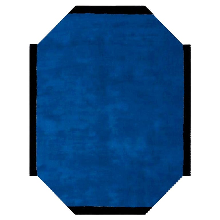 Modern Rectangular Shape HandTufted Rug Blue Klein Black For Sale at