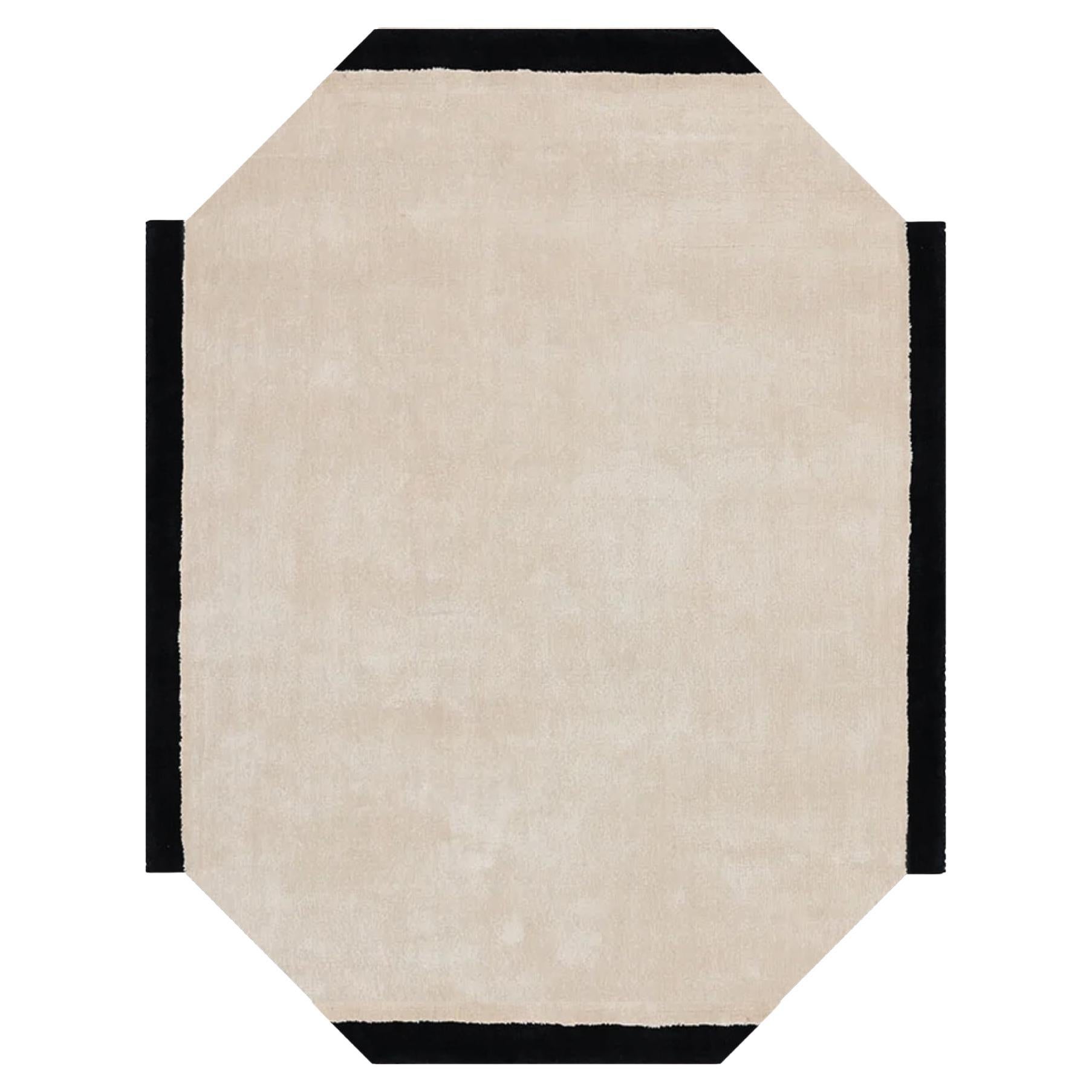 Modern Rectangular Shape Hand-Tufted Rug White Black Frame