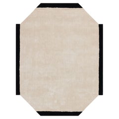 Alfombra Rectangular Moderna Tejida a Mano Blanco Marco Negro