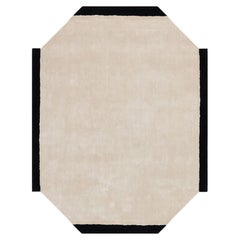 Modern Rectangular Shape Hand-Tufted Rug White Black Frame