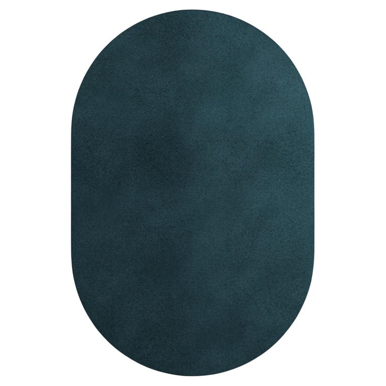 Contemporary Oval Rugs Contemporary Minimal Oval Shape Hand-Tufted Botanical Silk Rug Blue ...