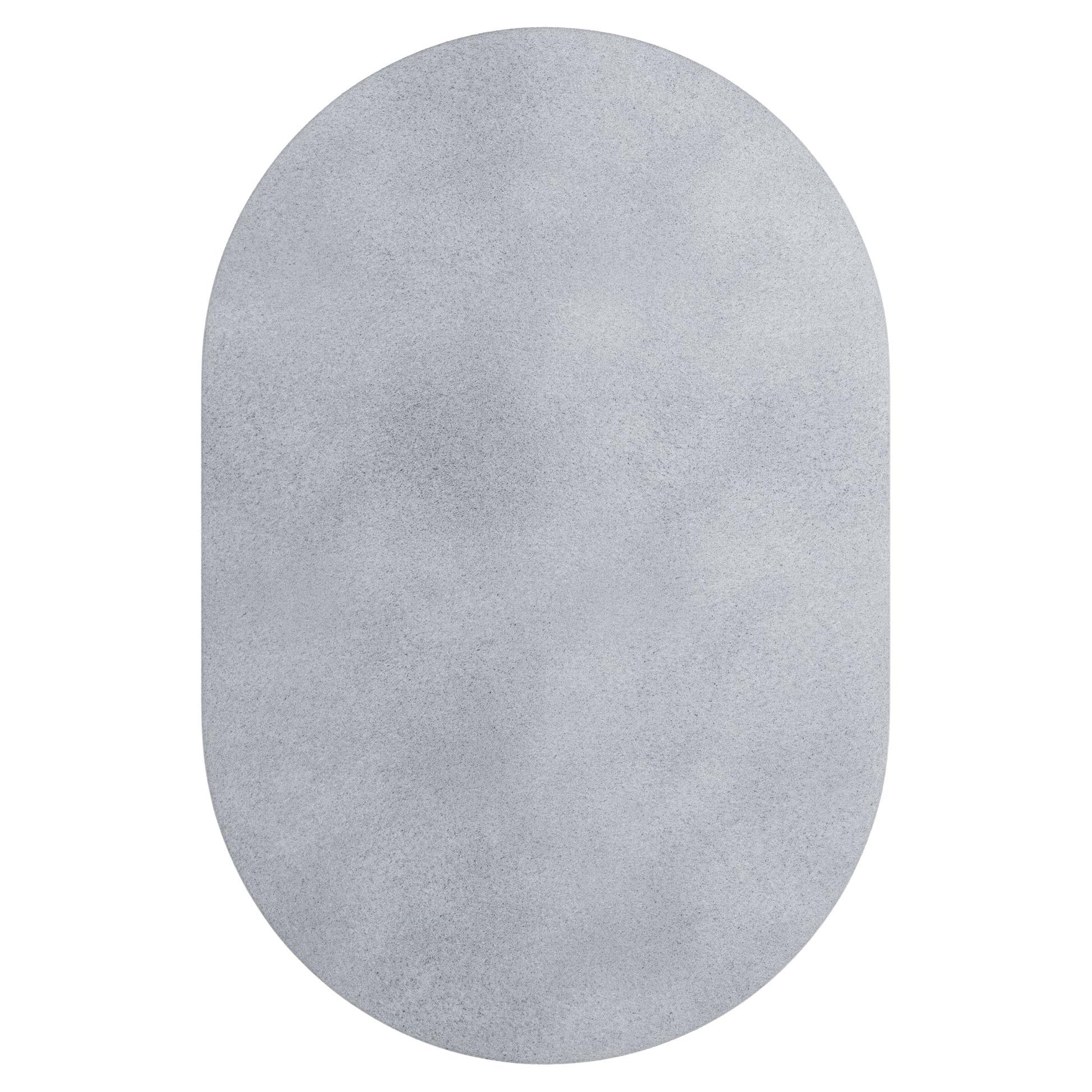Modern Minimal Oval Shape HandTufted Botanical Silk Rug Grey Coral