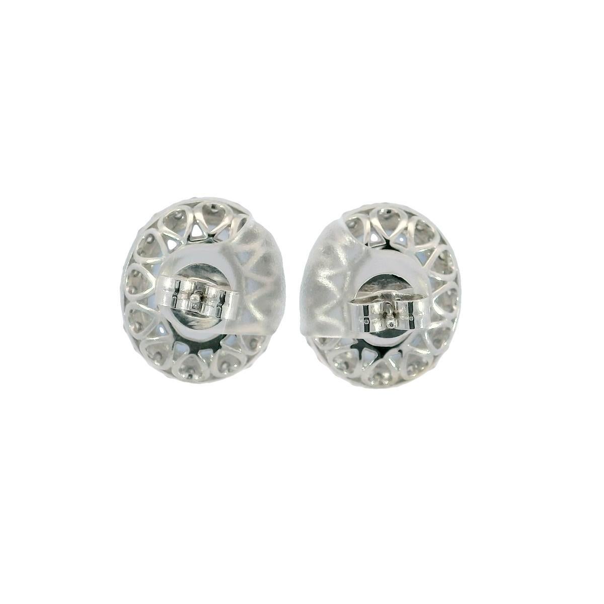 Modern Estate Chalcedony and Diamond Cluster Post Back Earrings 18K White Gold For Sale 6