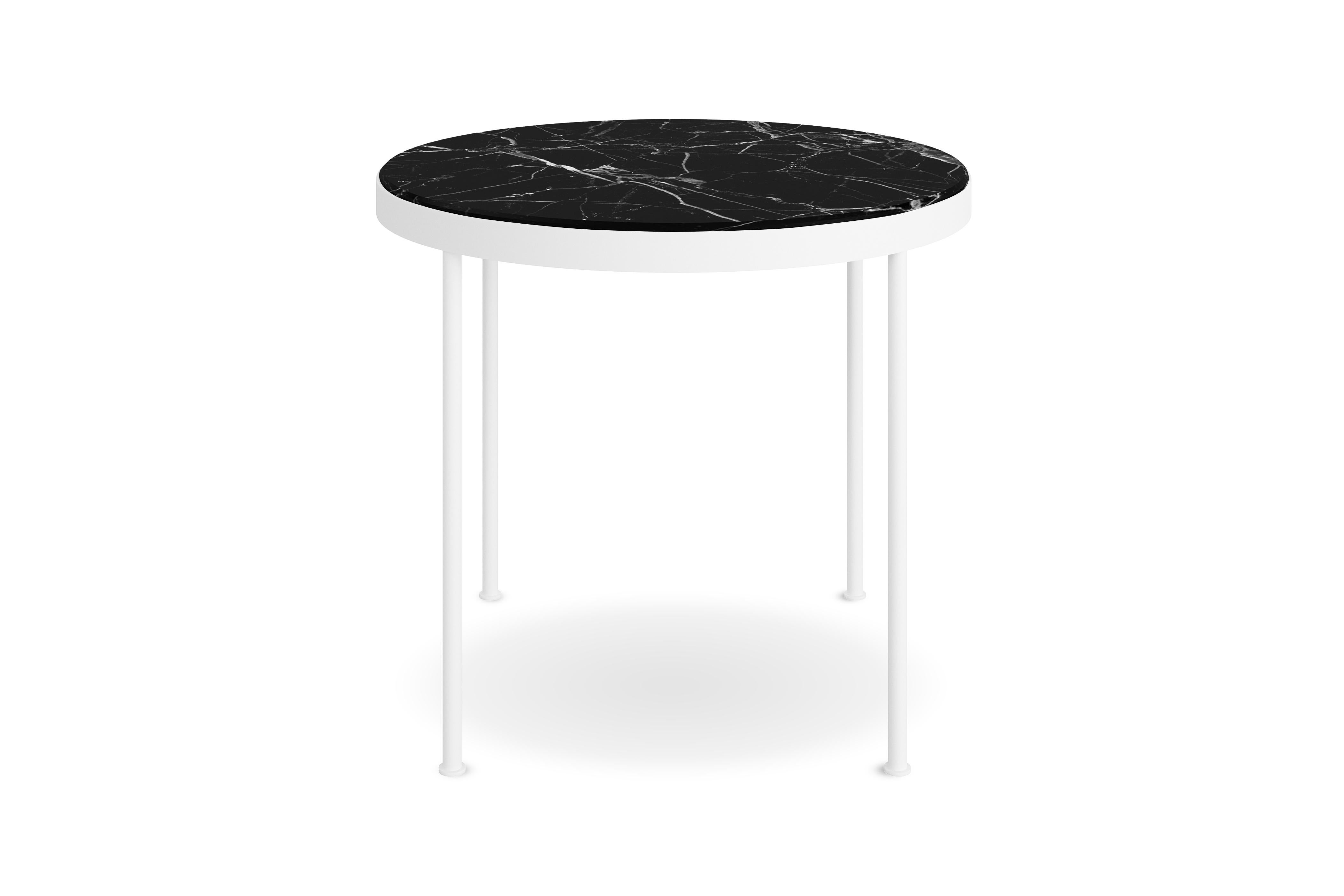 Contemporary Outdoor Dining Table in Estremoz Marble with Powder-Coated Stainless Steel Legs For Sale