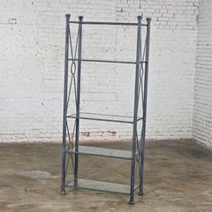 Modern Etagere w/Black & Charcoal Gray Textured Metal Tube Frame & Glass Shelves