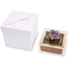 Modern Etched Brass Coaster Bar Set Presented in an Agate Decorated Lucite Box