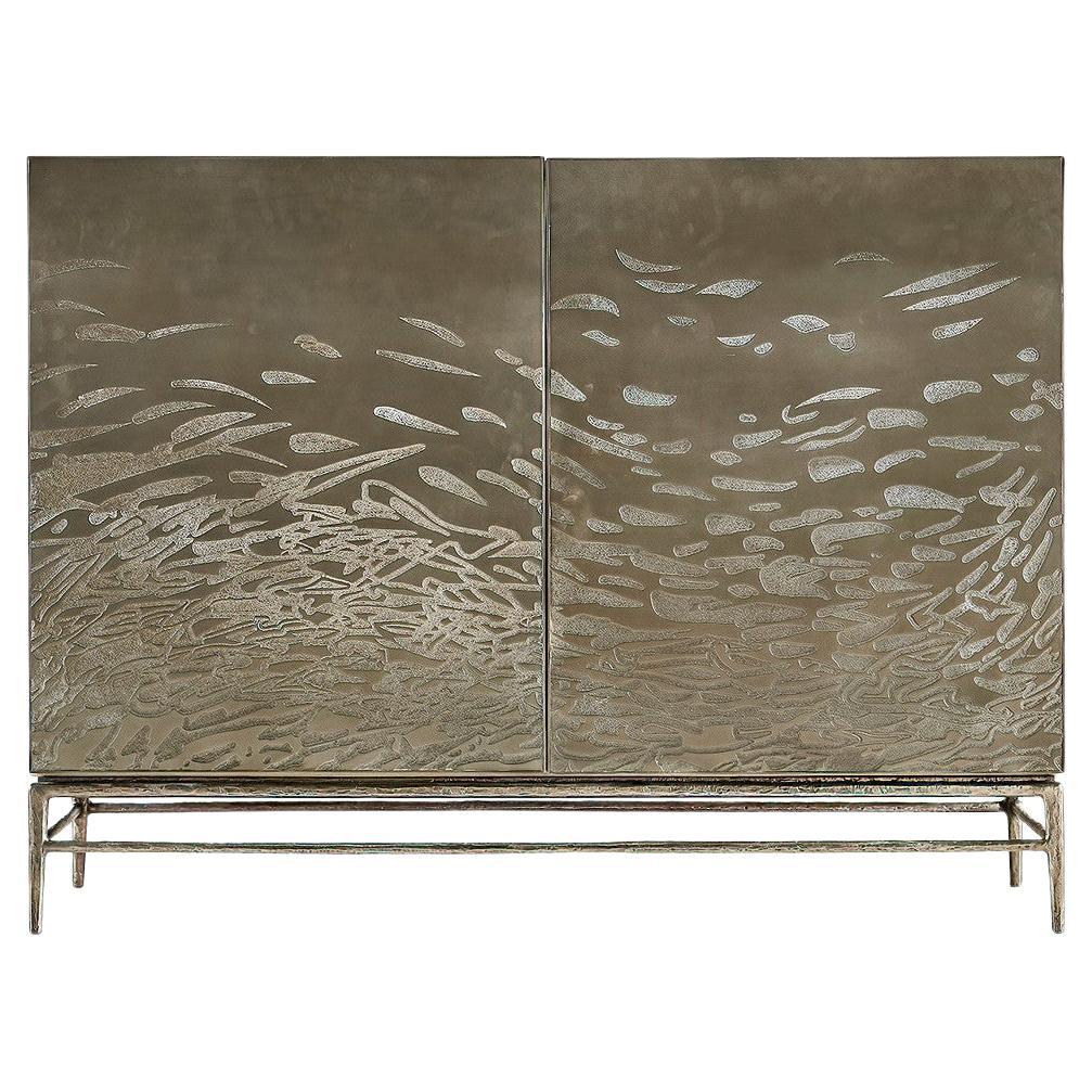 Modern Etched Brass Flowing Cabinet For Sale