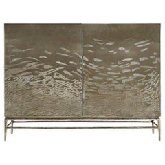 Modern Etched Brass Flowing Cabinet