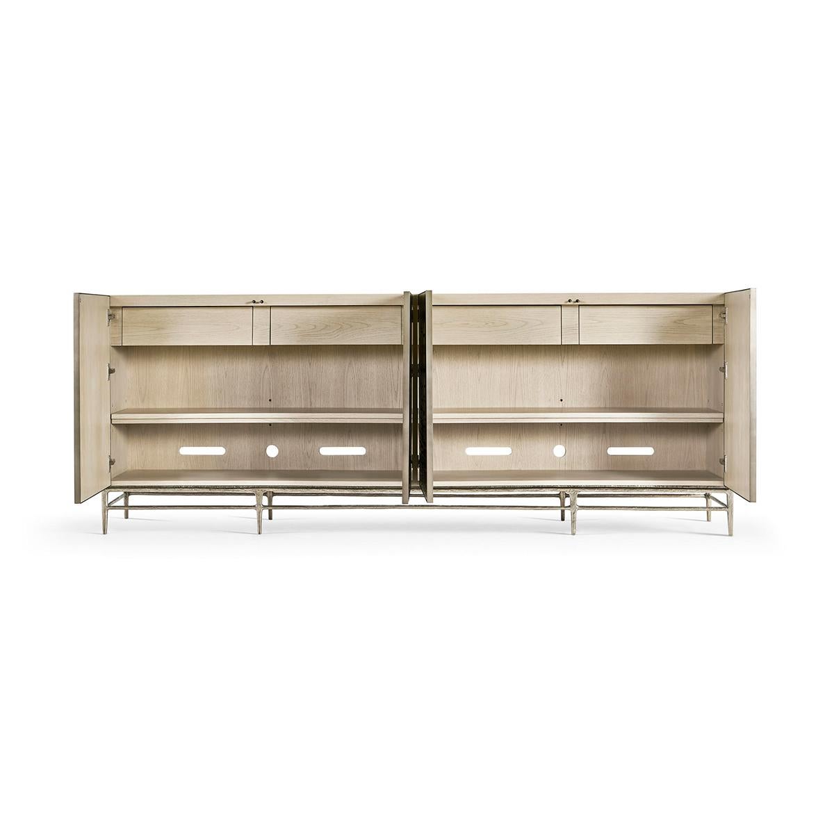 Modern Etched Brass Flowing Media Cabinet For Sale 6