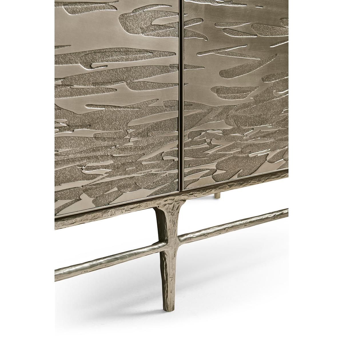 Contemporary Modern Etched Brass Flowing Media Cabinet For Sale