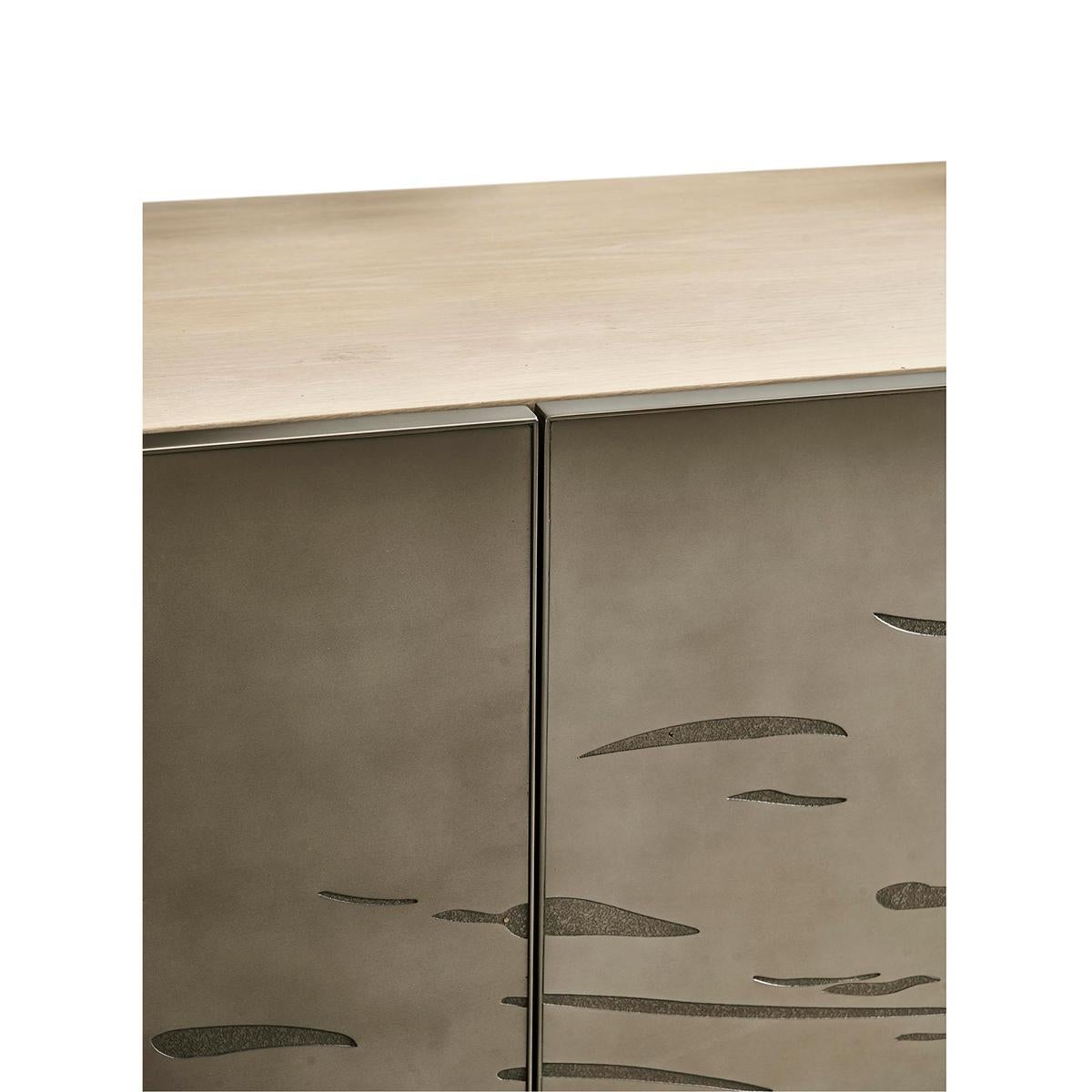 Metal Modern Etched Brass Flowing Media Cabinet For Sale