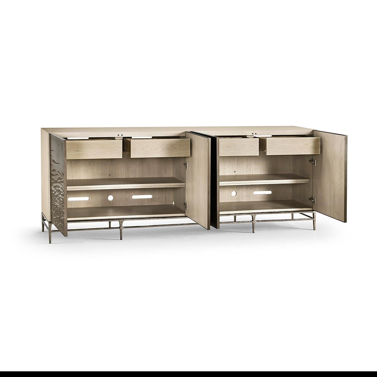 Modern Etched Brass Flowing Media Cabinet For Sale 2