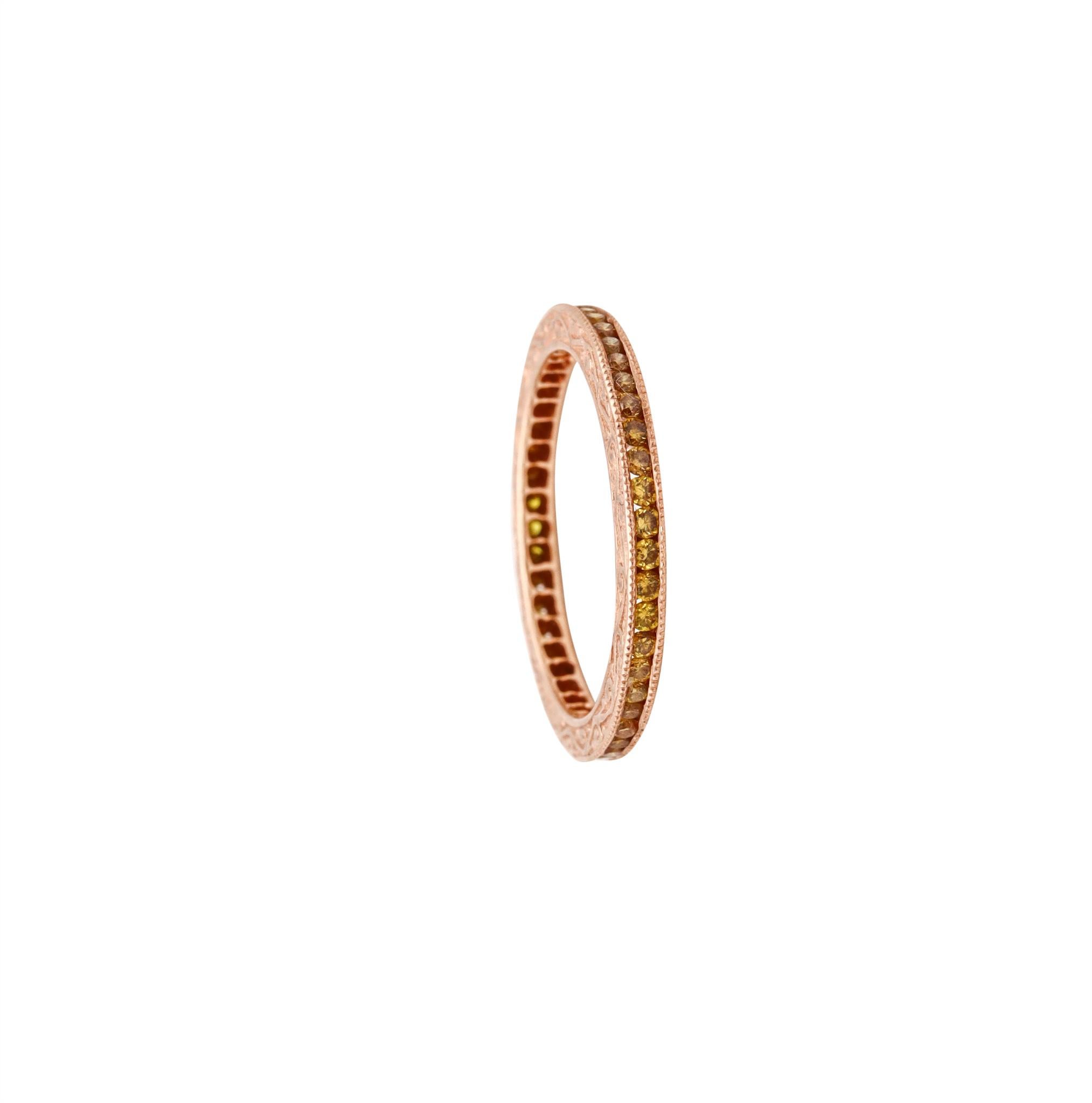 Modern Eternity Band in 18 Karat Rose Gold With Natural Yellow Diamonds In Excellent Condition For Sale In Miami, FL