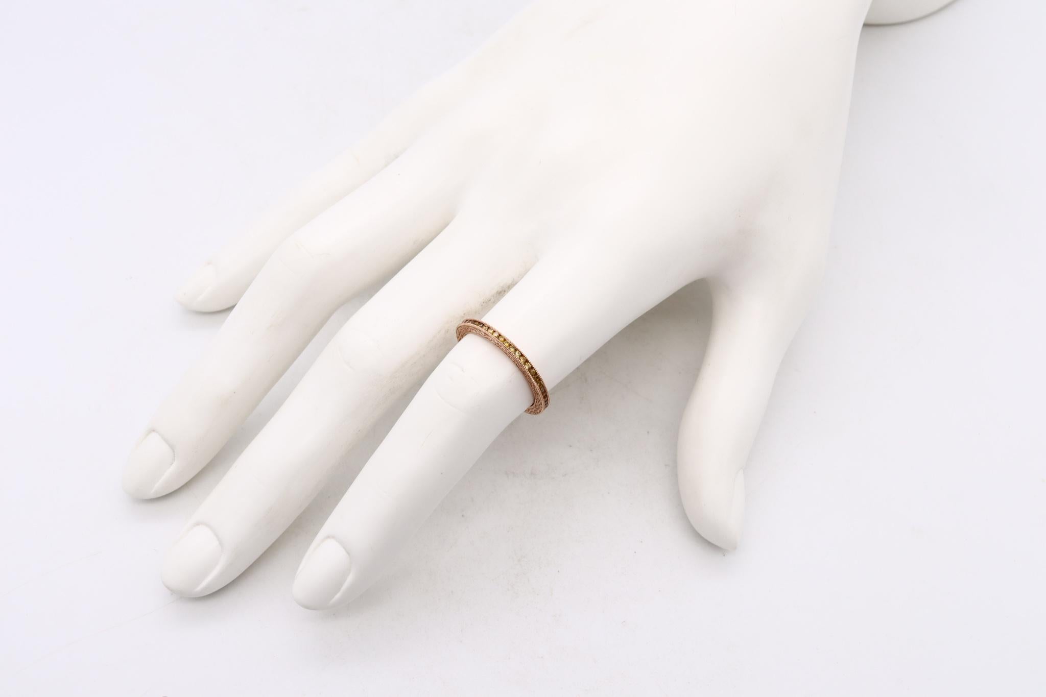 Women's Modern Eternity Band in 18 Karat Rose Gold With Natural Yellow Diamonds For Sale