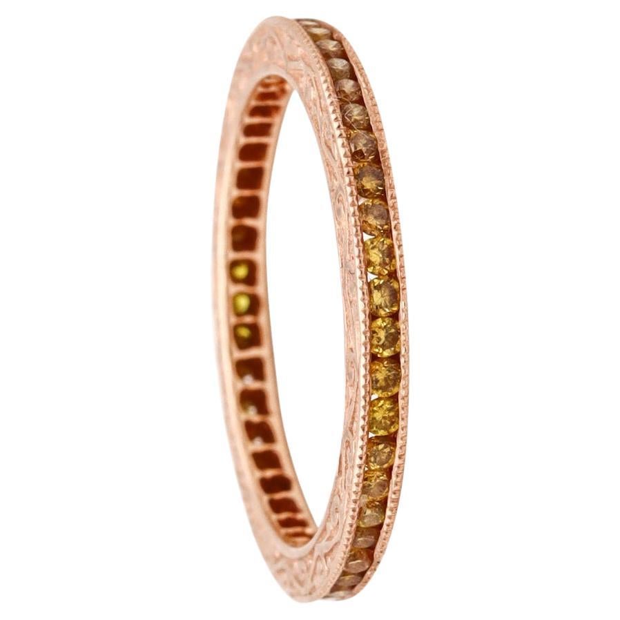 Modern Eternity Band in 18 Karat Rose Gold With Natural Yellow Diamonds For Sale
