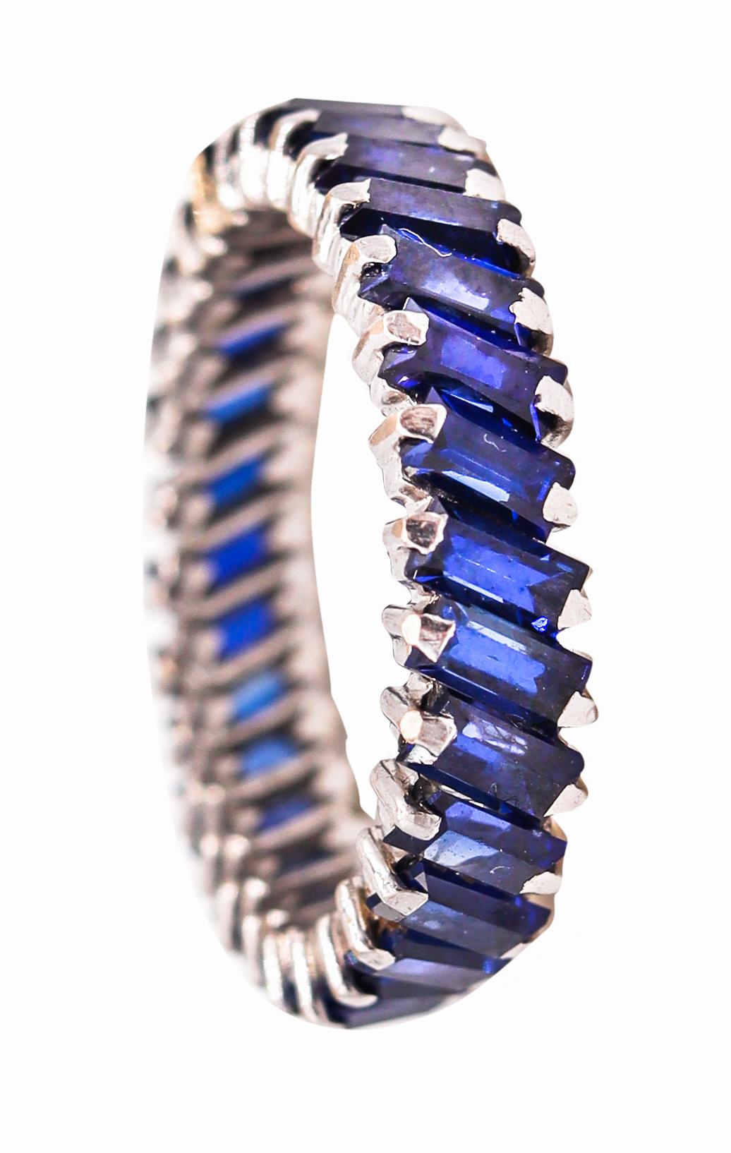 Modern Eternity Diagonal Band Ring in Platinum with 3.02 Cts in Blue Sapphires For Sale