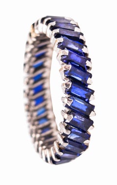 Modern Eternity Diagonal Band Ring in Platinum with 3.02 Cts in Blue Sapphires
