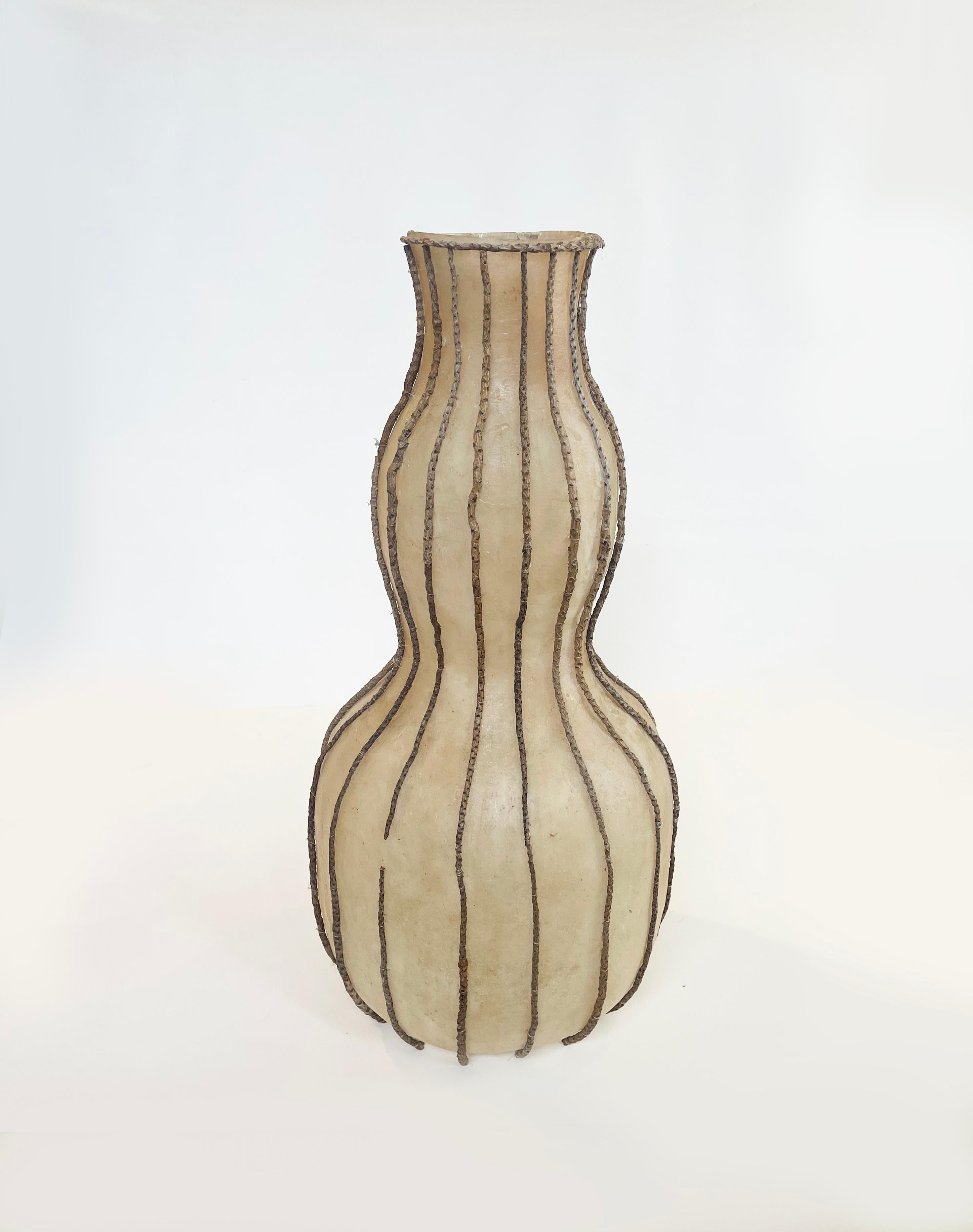 German Modern Ethnic African Art Style Gourd Vessel or Vase Twigs & Fiberglass, 1970s For Sale