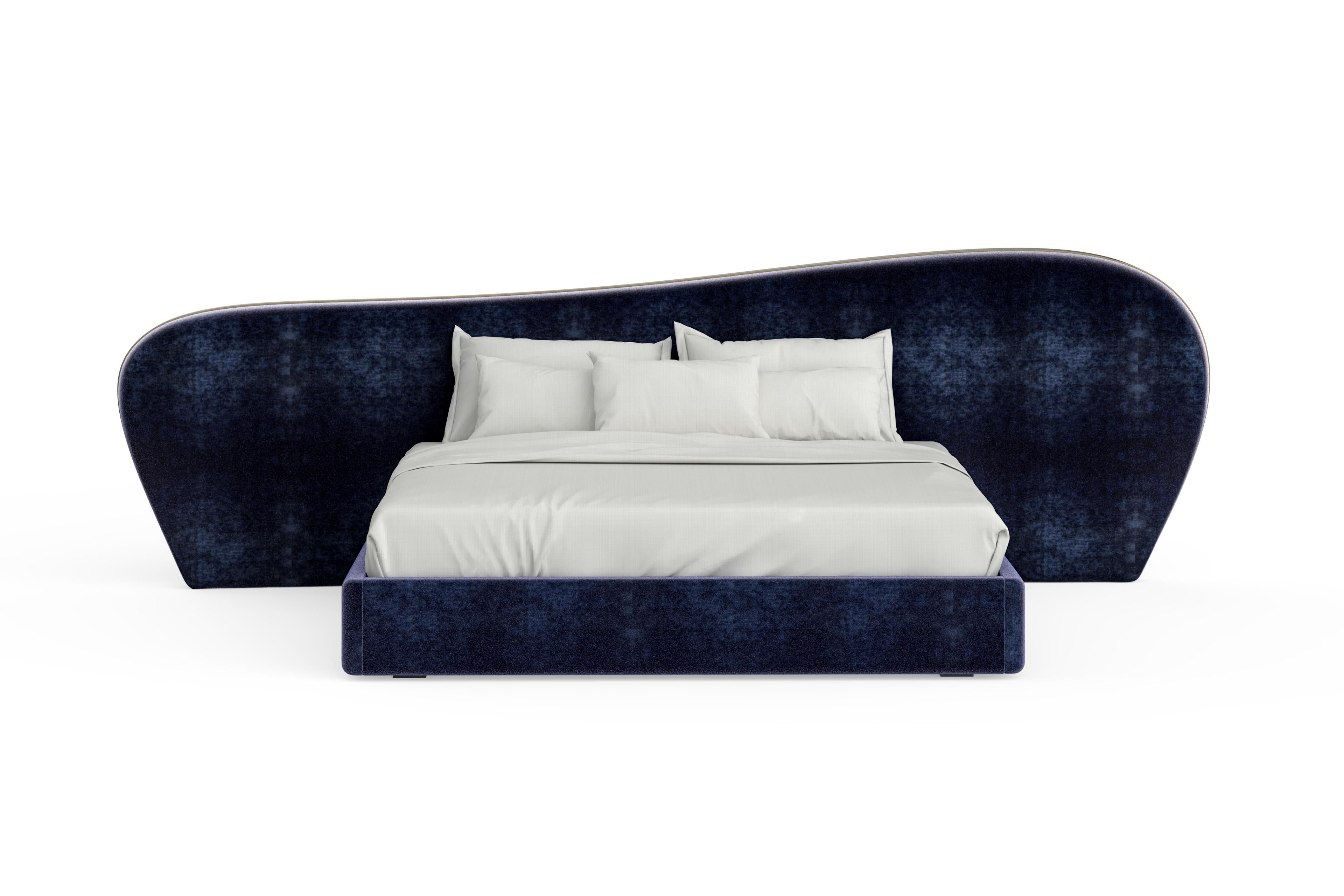 Modern Eucalypthus Bed US King, Brass, Silk Velvet Handmade Portugal Greenapple For Sale 3