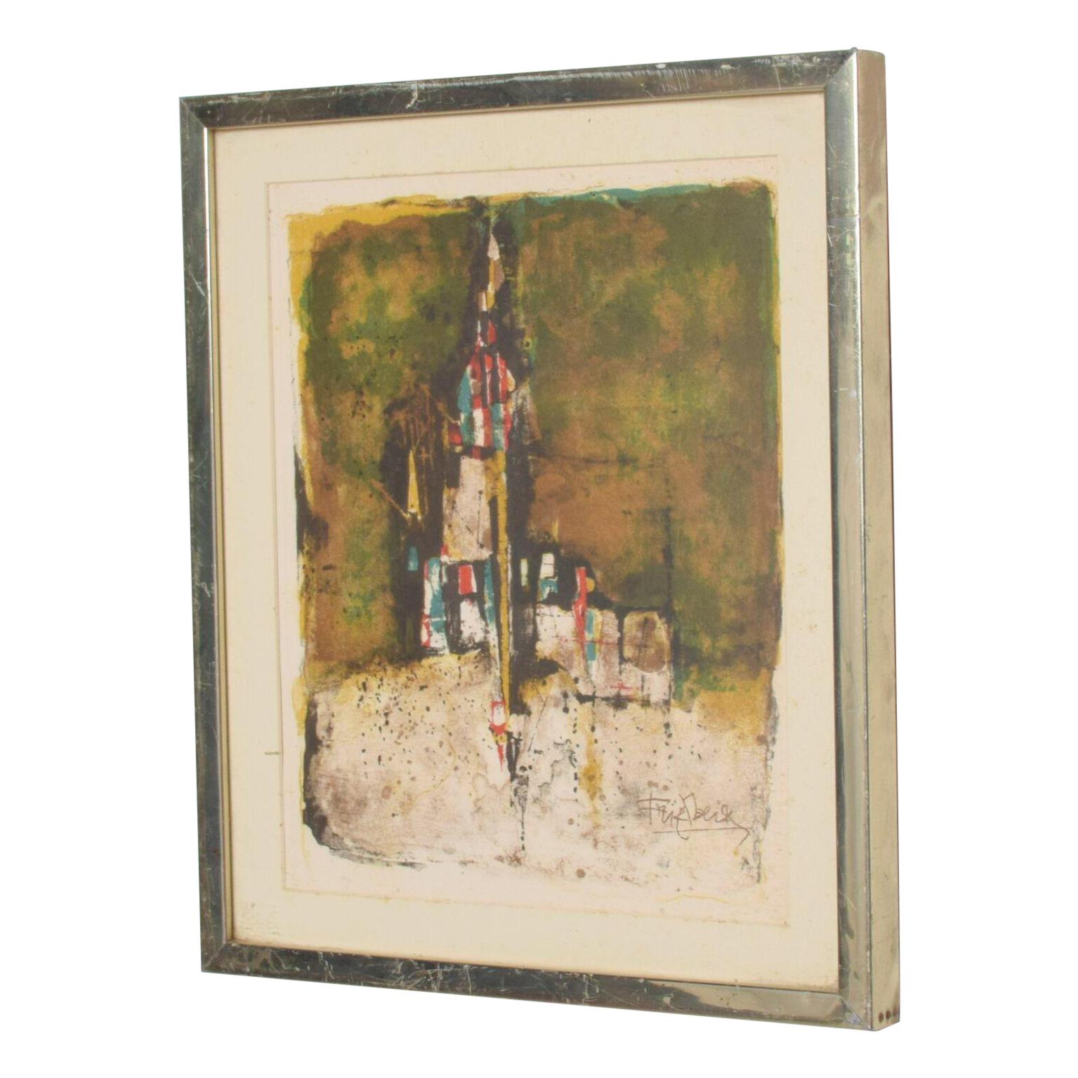 Art
European Scene Lithograph Abstract Landscape
Art is signed bottom right by Johnny Friedlaender
Preowned unrestored vintage condition; shows signs of wear age, mold stains present.
Scratches to the original glass frame.
Dimensions: 14 x 11.5