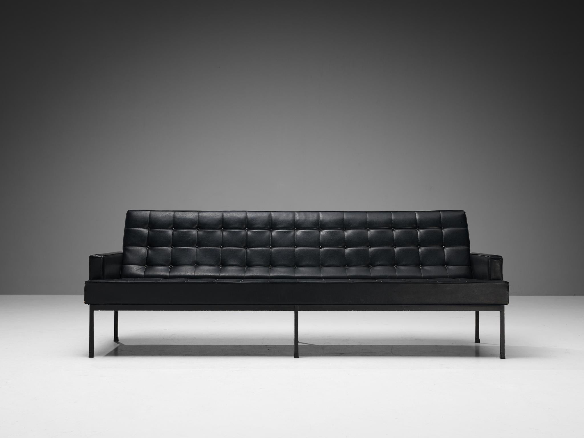Mid-Century Modern Modern European Sofa in Black Leatherette
