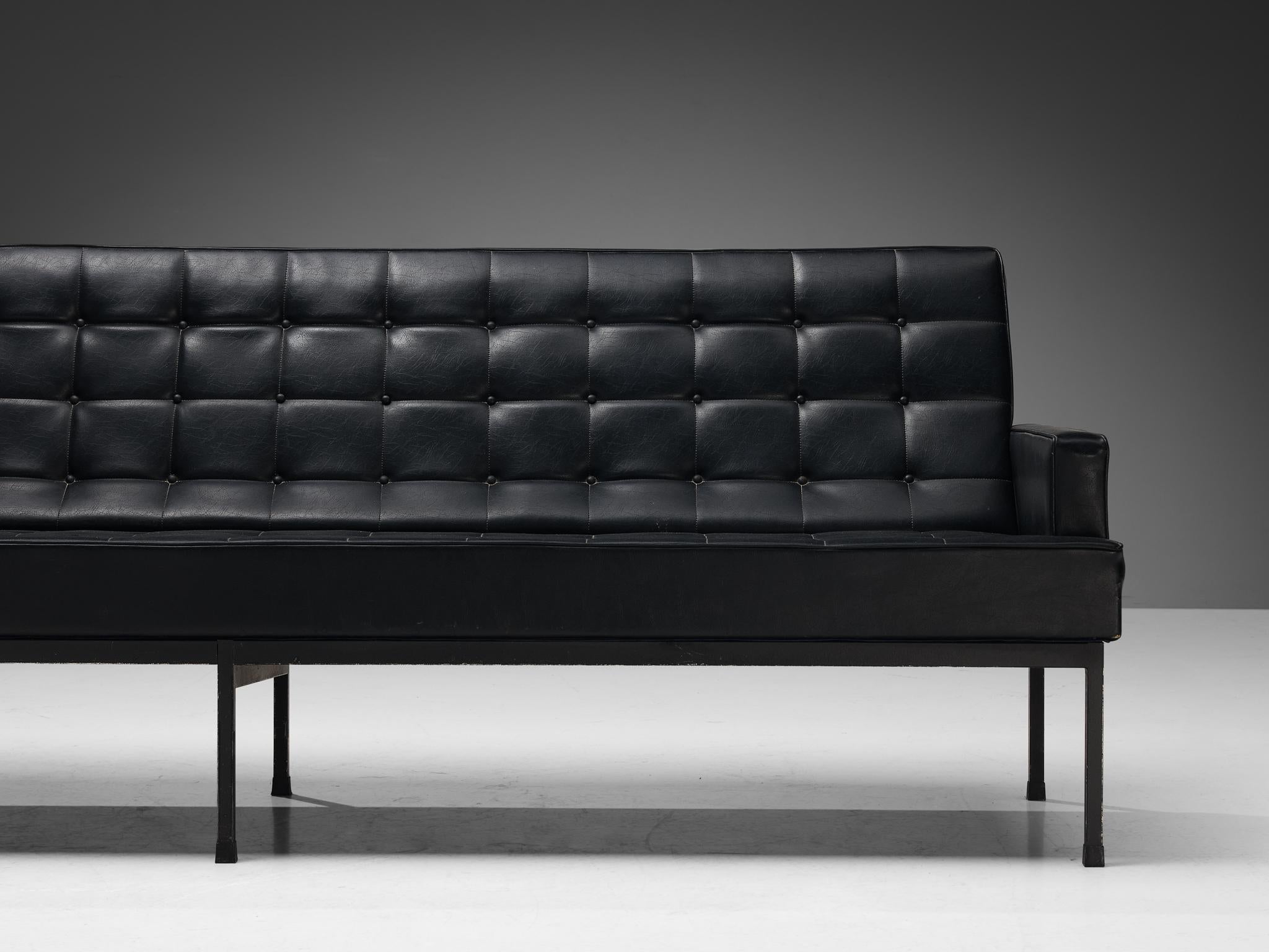 Metal Modern European Sofa in Black Leatherette